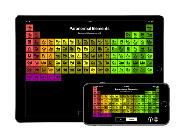 Paranormal Elements App running on an iPhone and iPad